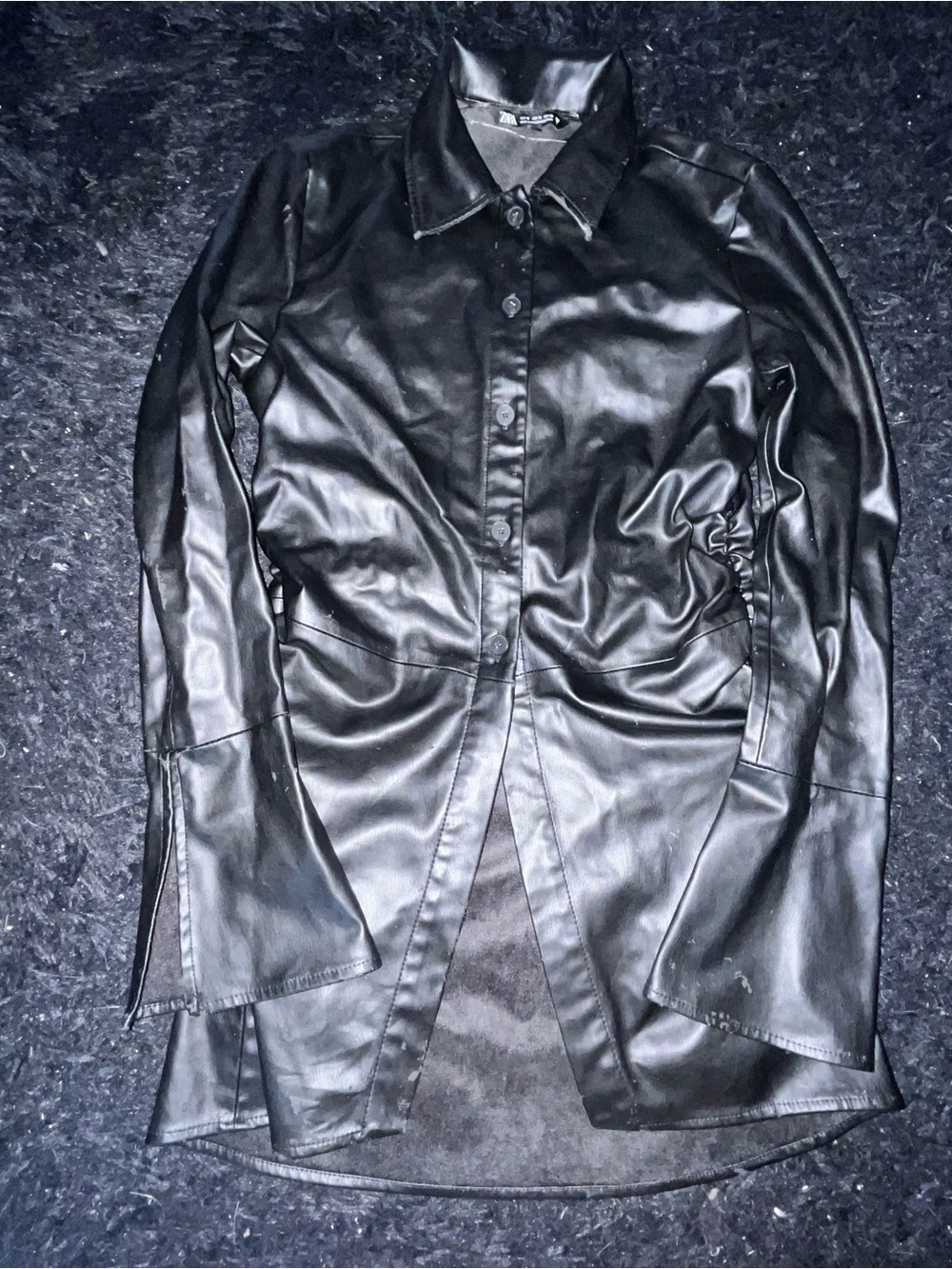 Zara Black Faux Leather Button Down Mini Dress